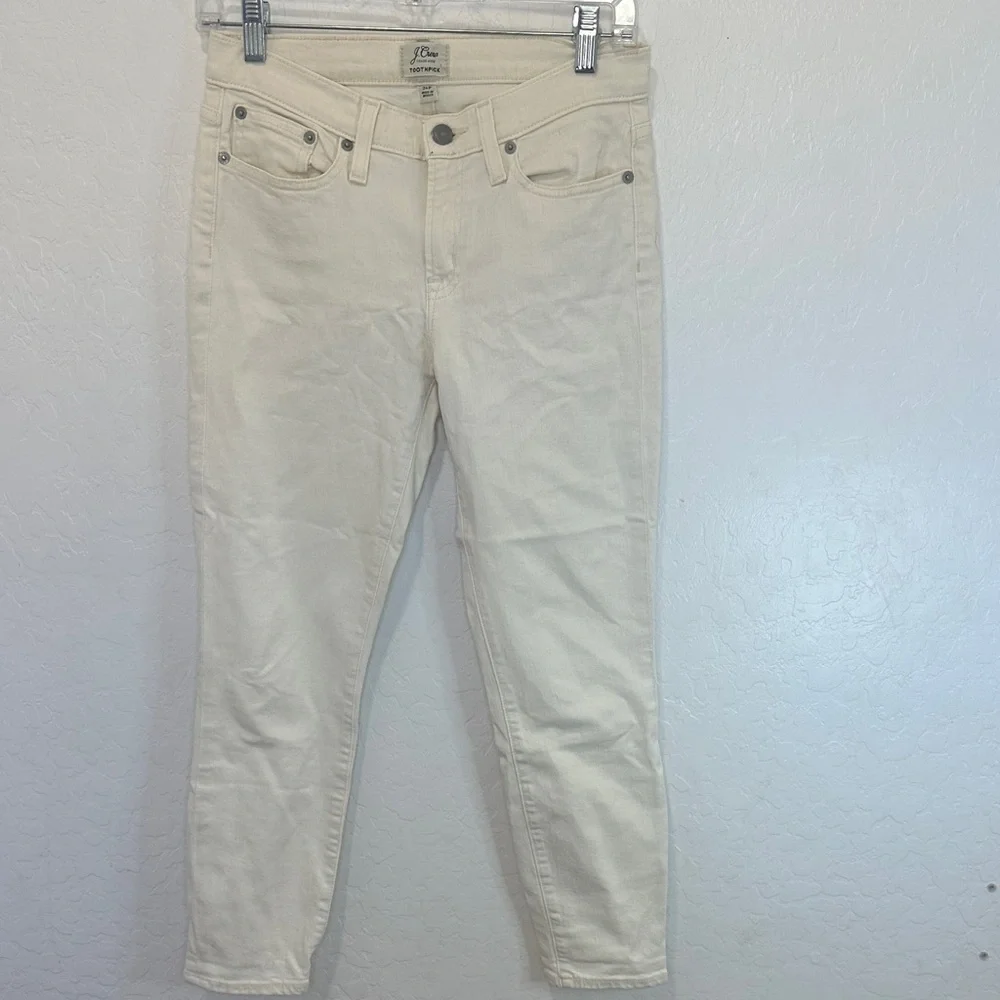 J. Crew Women's toothpick Skinny Jeans white Cream 26p cotton blend‎ y2k ankle